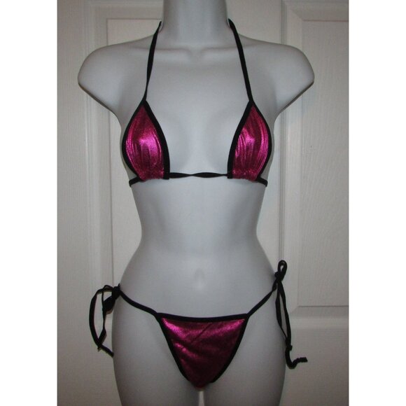 Hot Pink Metallic String Tanga Skimpy Bikini - NEW - Picture 1 of 7